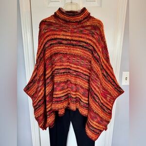 Vintage Chico's Textured Multi Colored Turtleneck Knit Poncho Sweater in M/L